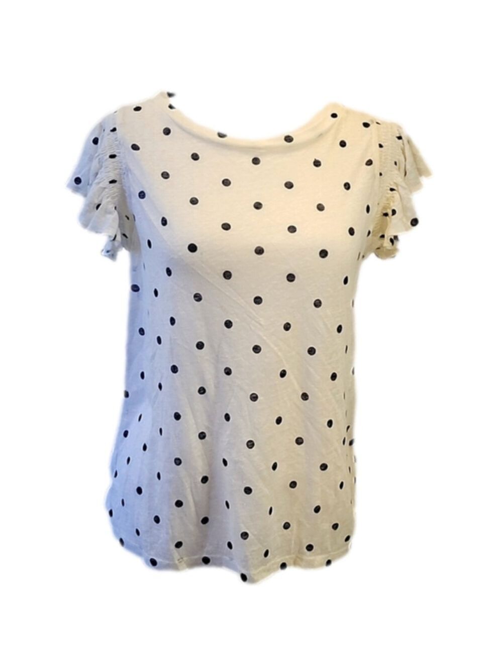 LOFT LINEN TOP SIZE XS WHITE POLKA-DOT
